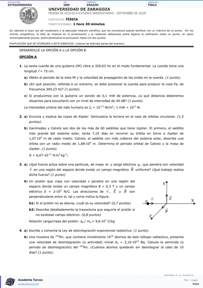 Vista previa de Examen PAU de Física de Aragón 2009 – Extraordinaria
