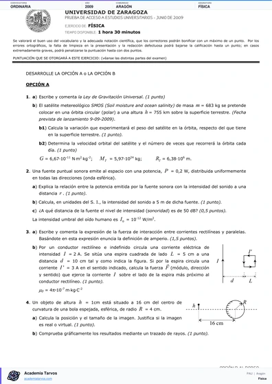 Vista previa de Examen PAU de Física de Aragón 2009 – Ordinaria