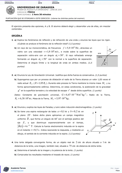 Vista previa de Examen PAU de Física de Aragón 2010 – Ordinaria