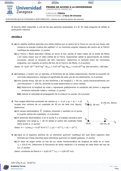 Vista previa de Examen PAU de Física de Aragón 2011 – Ordinaria