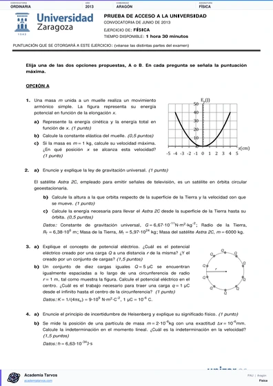 Vista previa de Examen PAU de Física de Aragón 2013 – Ordinaria
