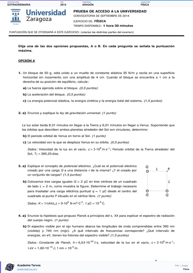 Vista previa de Examen PAU de Física de Aragón 2014 – Extraordinaria