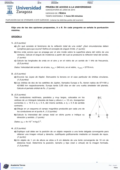 Vista previa de Examen PAU de Física de Aragón 2015 – Ordinaria