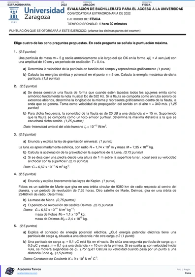 Vista previa de Examen PAU de Física de Aragón 2022 – Extraordinaria