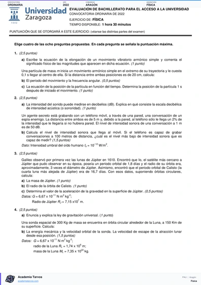 Vista previa de Examen PAU de Física de Aragón 2022 – Ordinaria