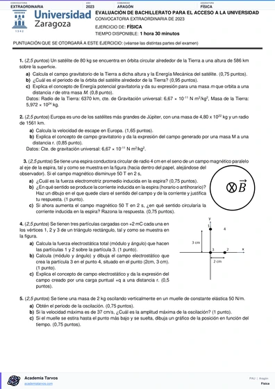 Vista previa de Examen PAU de Física de Aragón 2023 – Extraordinaria