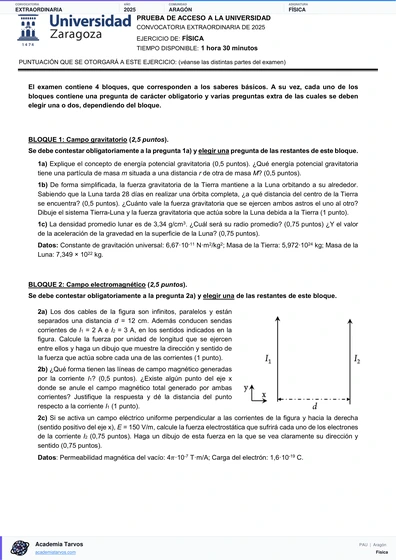Vista previa de Examen PAU de Física de Aragón 2025 – Extraordinaria