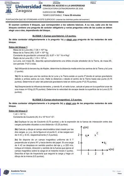 Vista previa de Examen PAU de Física de Aragón 2026 – Extraordinaria