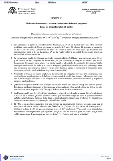 Vista previa de Examen PAU de Física de Asturias 2000 – Extraordinaria