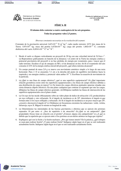 Vista previa de Examen PAU de Física de Asturias 2000 – Ordinaria