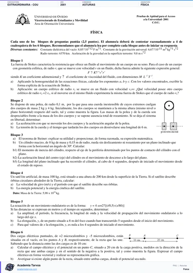 Vista previa de Examen PAU de Física de Asturias 2001 – Extraordinaria   COU