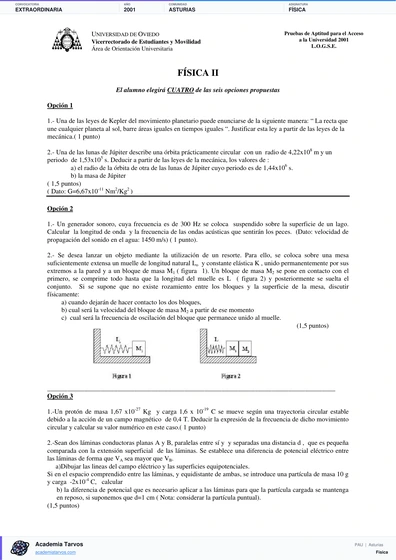 Vista previa de Examen PAU de Física de Asturias 2001 – Extraordinaria