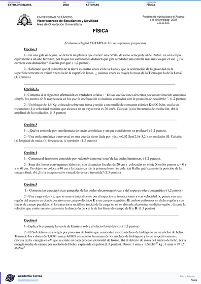 Vista previa de Examen PAU de Física de Asturias 2002 – Extraordinaria
