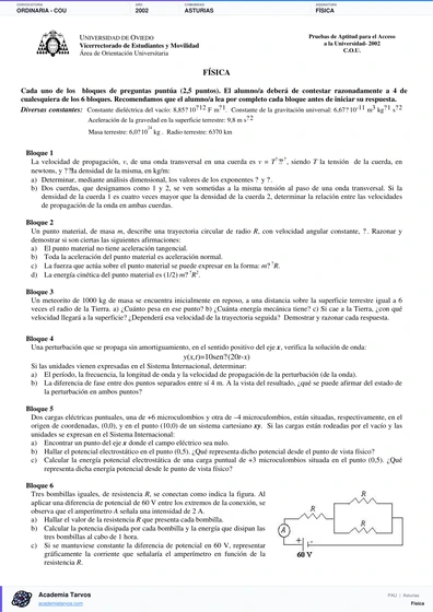 Vista previa de Examen PAU de Física de Asturias 2002 – Ordinaria   COU