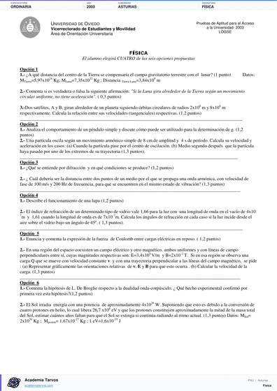 Vista previa de Examen PAU de Física de Asturias 2003 – Ordinaria