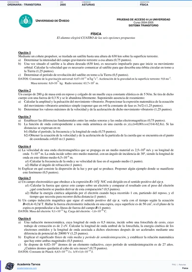 Vista previa de Examen PAU de Física de Asturias 2005 – Ordinaria   Transitoria