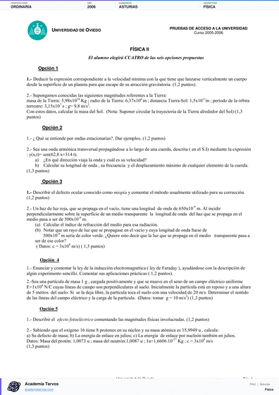 Vista previa de Examen PAU de Física de Asturias 2006 – Ordinaria