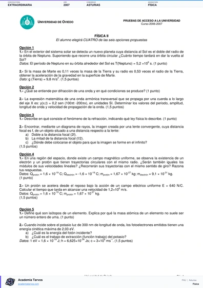 Vista previa de Examen PAU de Física de Asturias 2007 – Extraordinaria