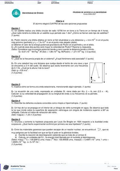 Vista previa de Examen PAU de Física de Asturias 2007 – Ordinaria