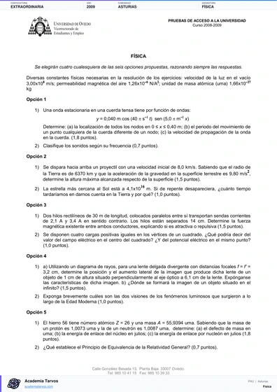 Vista previa de Examen PAU de Física de Asturias 2009 – Extraordinaria
