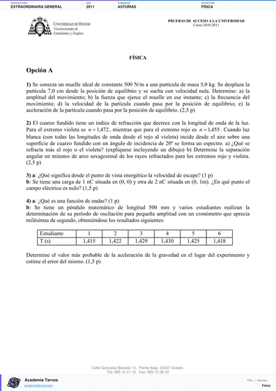 Vista previa de Examen PAU de Física de Asturias 2011 – Extraordinaria General