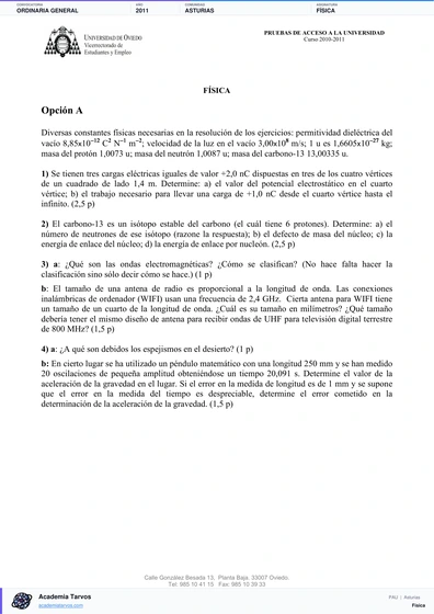Vista previa de Examen PAU de Física de Asturias 2011 – Ordinaria General