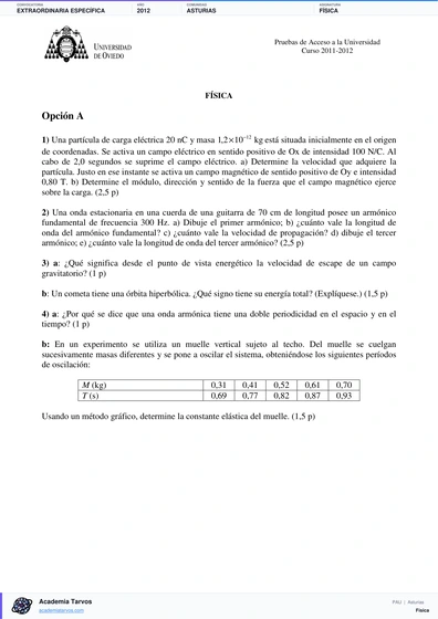 Vista previa de Examen PAU de Física de Asturias 2012 – Extraordinaria Específica