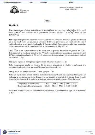 Vista previa de Examen PAU de Física de Asturias 2012 – Extraordinaria General