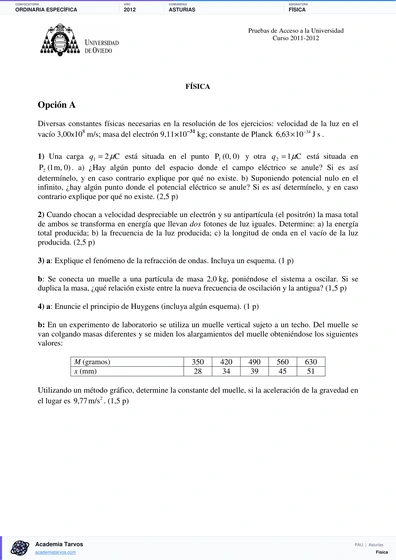 Vista previa de Examen PAU de Física de Asturias 2012 – Ordinaria Específica