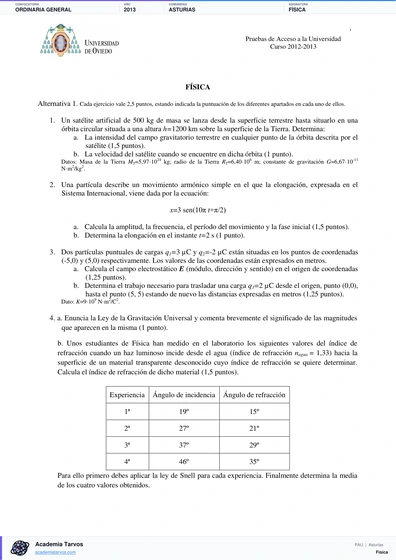 Vista previa de Examen PAU de Física de Asturias 2013 – Ordinaria General