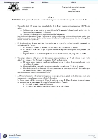 Vista previa de Examen PAU de Física de Asturias 2016 – Ordinaria Específica