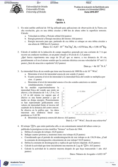 Vista previa de Examen PAU de Física de Asturias 2017 – Extraordinaria