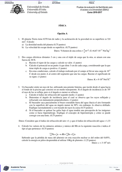 Vista previa de Examen PAU de Física de Asturias 2017 – Ordinaria