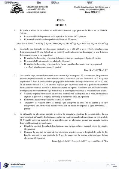 Vista previa de Examen PAU de Física de Asturias 2019 – Extraordinaria