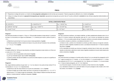 Vista previa de Examen PAU de Física de Asturias 2023 – Ordinaria