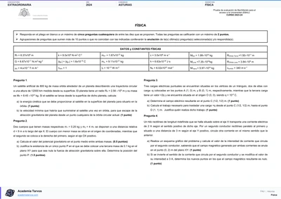 Vista previa de Examen PAU de Física de Asturias 2024 – Extraordinaria