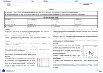 Vista previa de Examen PAU de Física de Asturias 2025 – Extraordinaria