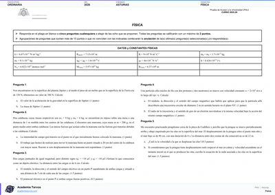 Vista previa de Examen PAU de Física de Asturias 2026 – Ordinaria