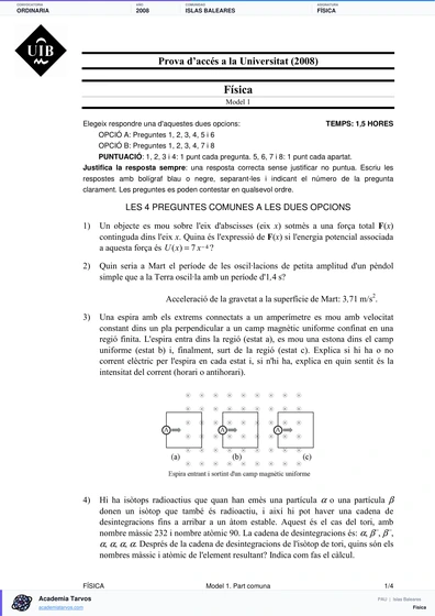 Vista previa de Examen PAU de Física de Illes Balears 2008 – Ordinaria
