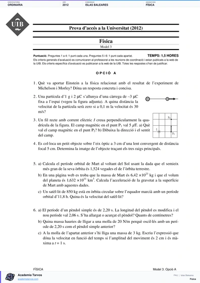 Vista previa de Examen PAU de Física de Illes Balears 2012 – Ordinaria