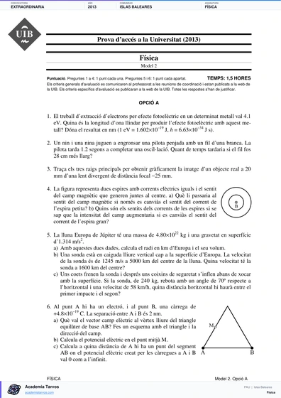 Vista previa de Examen PAU de Física de Illes Balears 2013 – Extraordinaria