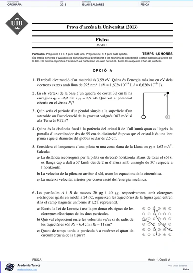 Vista previa de Examen PAU de Física de Illes Balears 2013 – Ordinaria