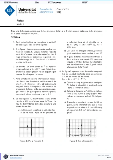 Vista previa de Examen PAU de Física de Illes Balears 2015 – Extraordinaria