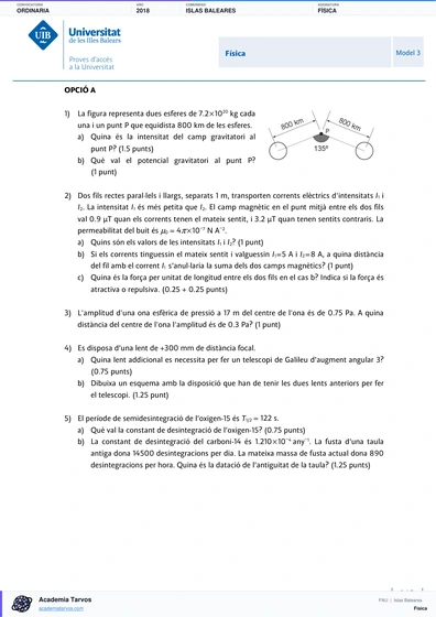 Vista previa de Examen PAU de Física de Illes Balears 2018 – Ordinaria