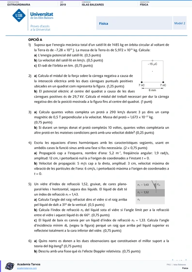 Vista previa de Examen PAU de Física de Illes Balears 2019 – Extraordinaria