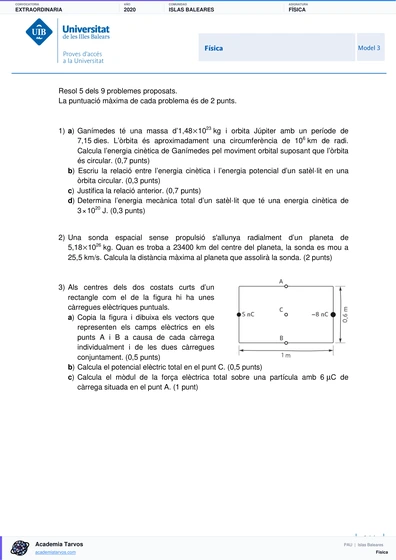 Vista previa de Examen PAU de Física de Illes Balears 2020 – Extraordinaria