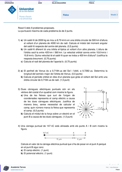 Vista previa de Examen PAU de Física de Illes Balears 2020 – Ordinaria
