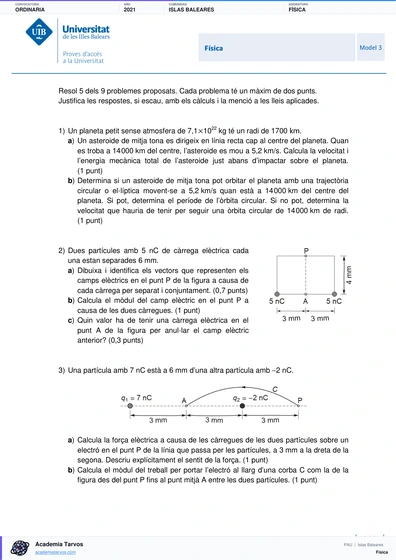 Vista previa de Examen PAU de Física de Illes Balears 2021 – Ordinaria
