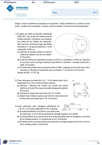 Vista previa de Examen PAU de Física de Illes Balears 2023 – Extraordinaria