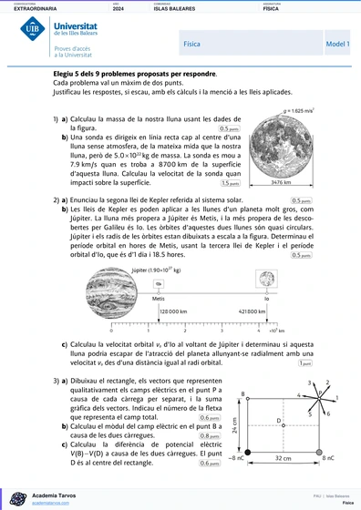 Vista previa de Examen PAU de Física de Illes Balears 2024 – Extraordinaria